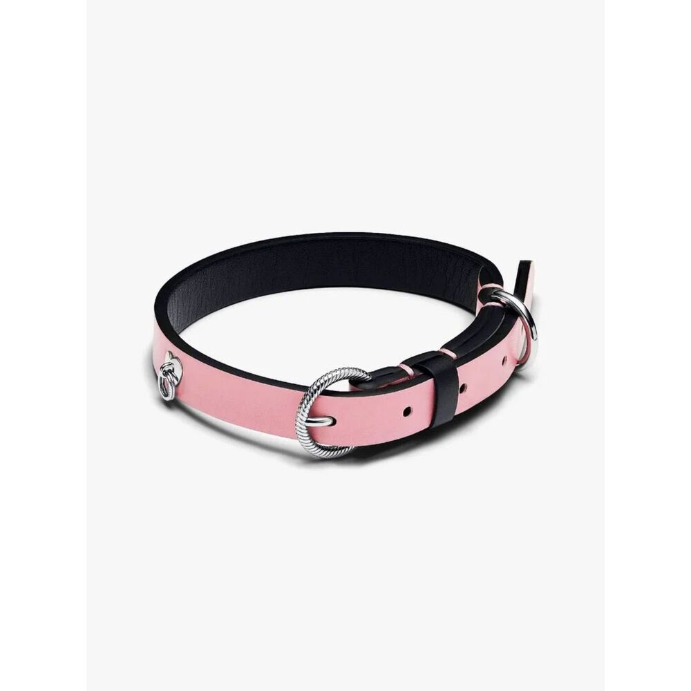 NEW Pandora Pink & Black Pet Collar Leather Free “Best Friend Forever”w Box